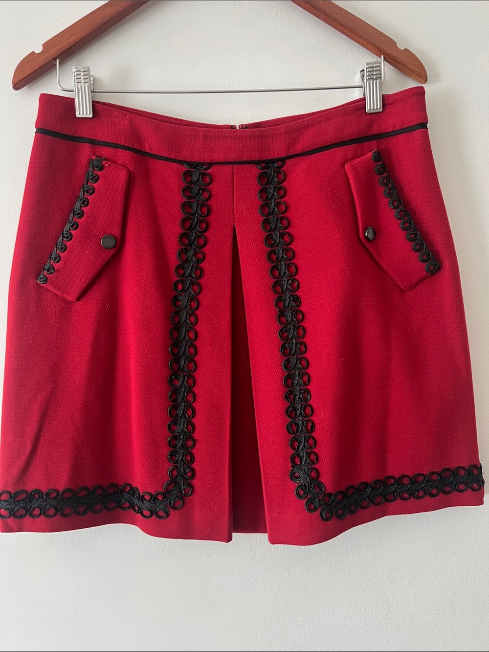RACHEL Rachel Roy Red Mini Skirt with Black Loop Trim